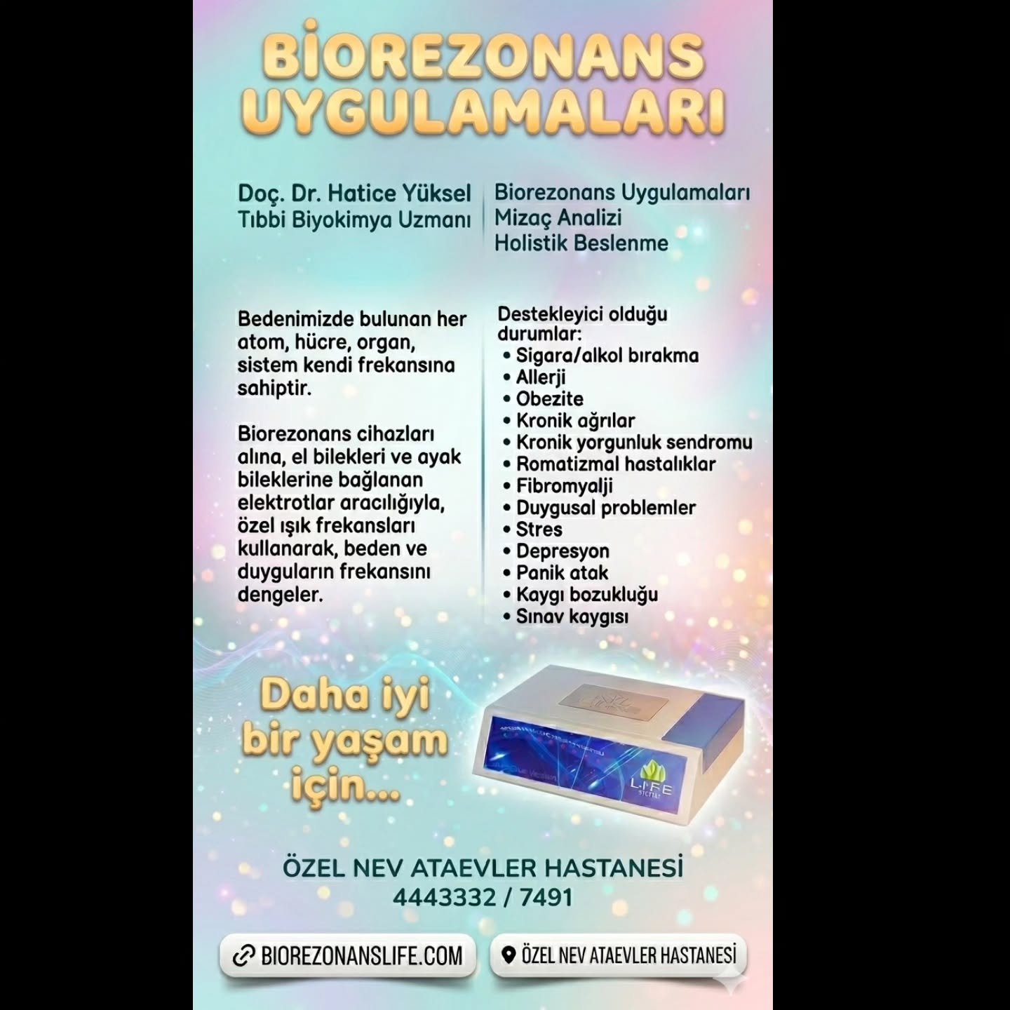 Sağlığınızı daha da iyilestirmek istiyor ama nasıl yapacağınızı bilmiyor musunuz? 🤔

Biorezonans uygulamaları mizaç analizi ile birlikte doğal ve etkili bir şekilde sağlığınıza bütüncül bir yaklaşım s